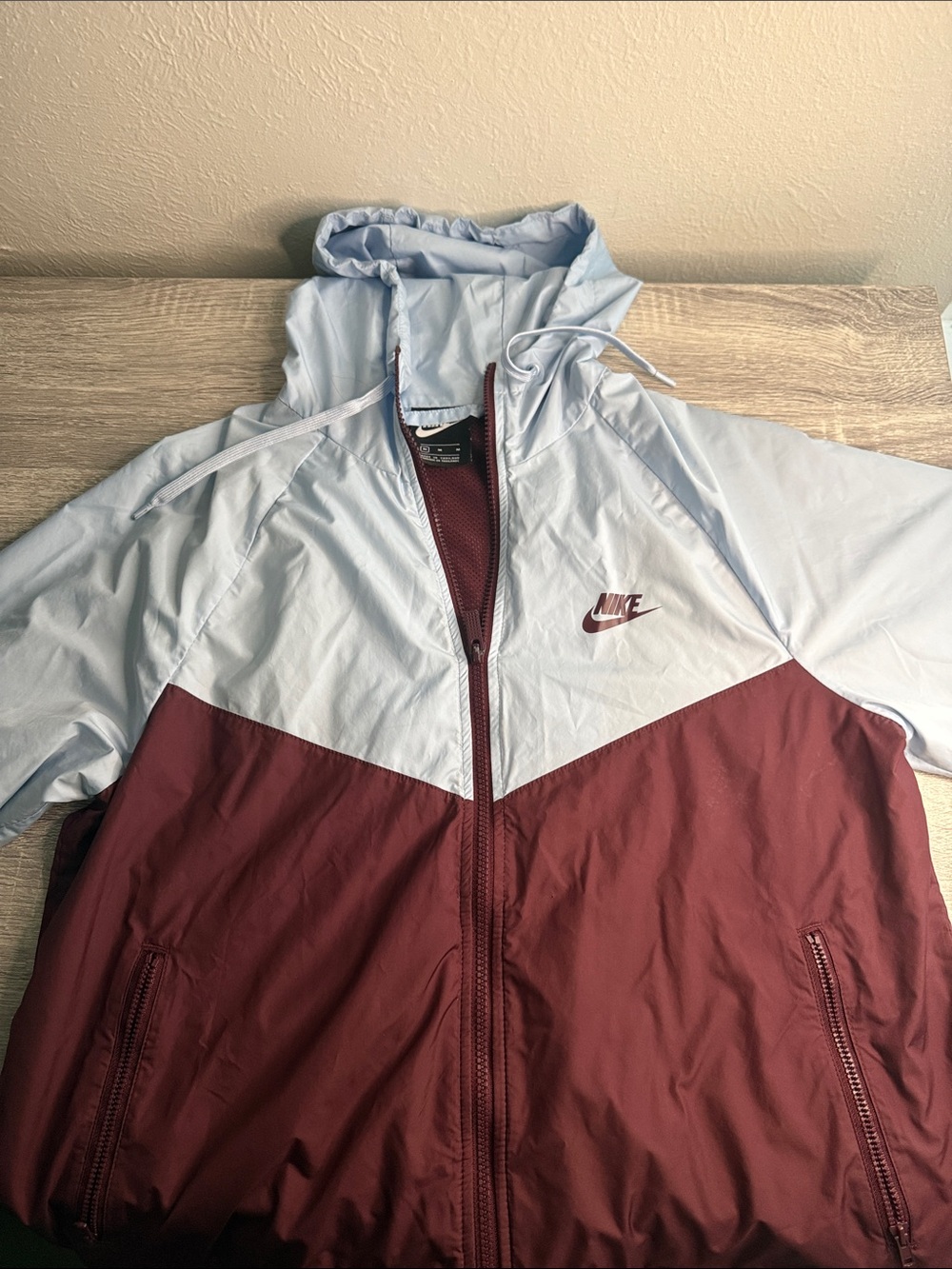 Nike Two-Tone Hooded Windbreaker Jacket - Light Blue & Burgundy